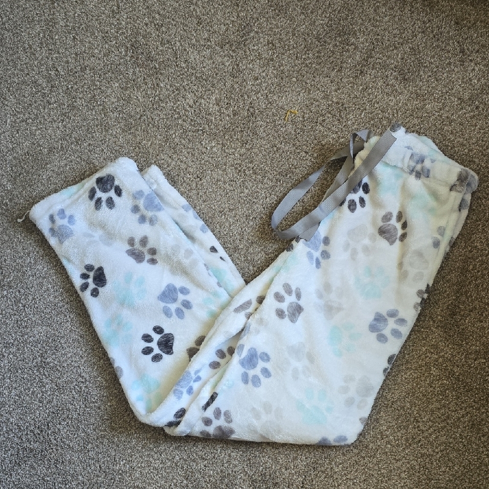 Hallmark White and Gray Sweatpants with Paw Print Design